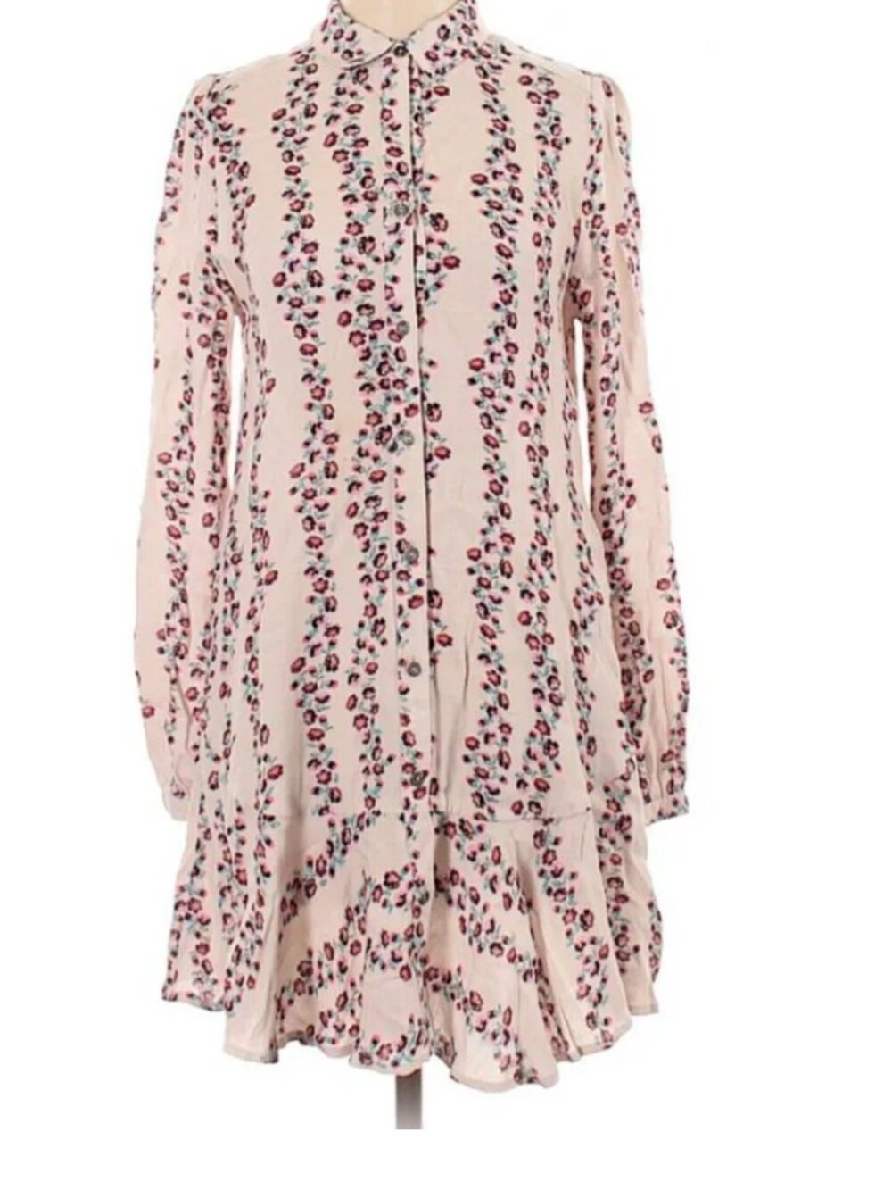 Free People Light Pink Floral Button-Front Dress - Size Medium